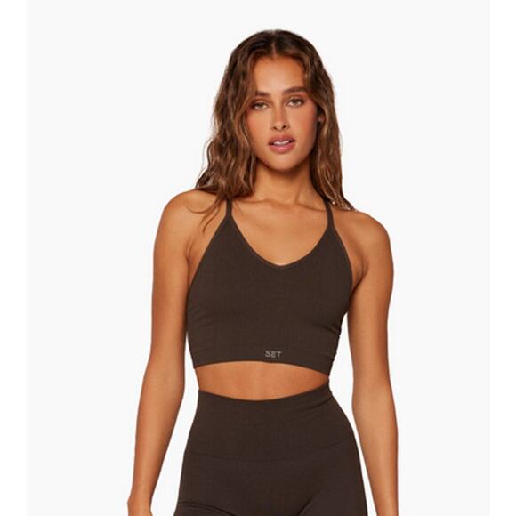 SET ACTIVE Sculptflex Ribbed V Bra Espresso Gym Working Yoga Small - Picture 1 of 4